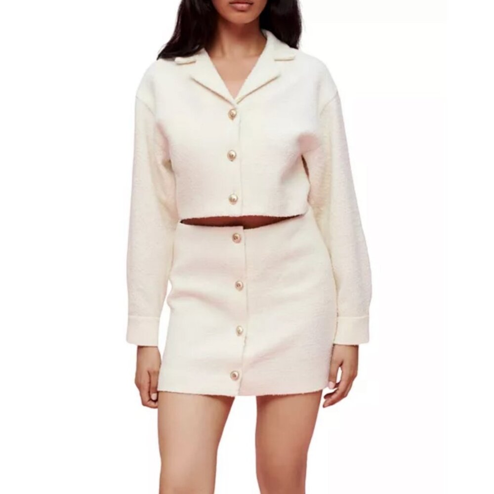 Maje Raquema Cut-out Tweed Button Front Mini Dress